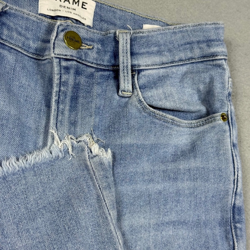 Frame Le High Skinny Crop Jeans Floyd Light Wash Raw Frayed Tulip Hem Size 26